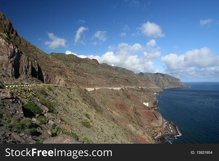 Coastline and deep blue ocean in Tenerife island