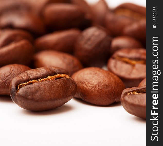 Roasted coffee beans close-up