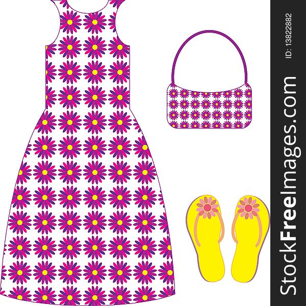 This is a  illustration of a sun dress and accessories.