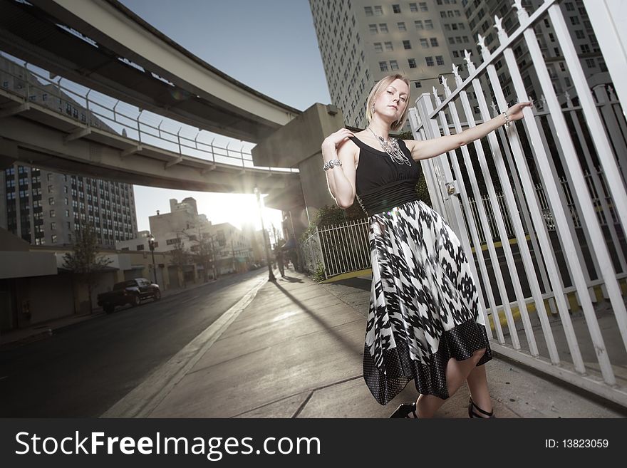 Woman posing in the city