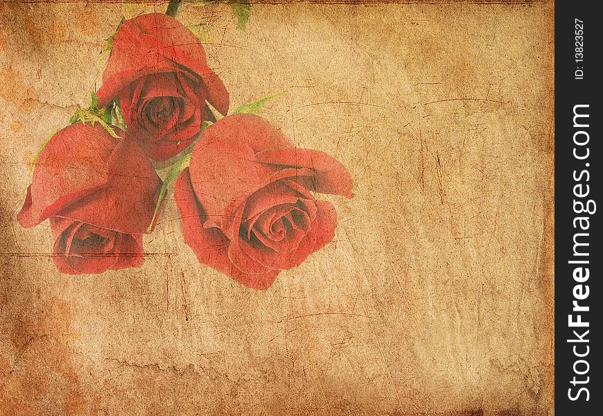 Grunge paper with red roses