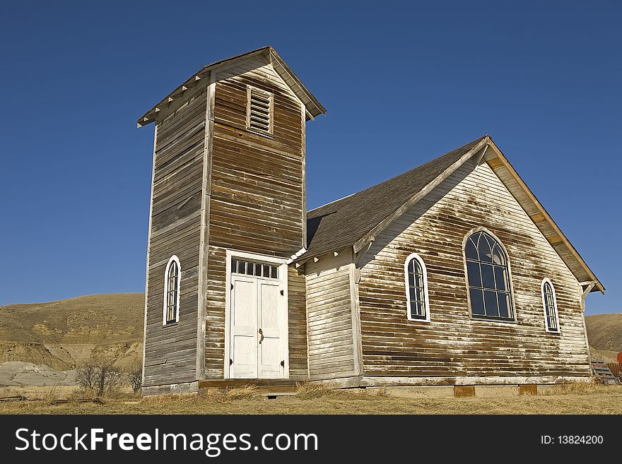 Abandoned old wooden building in the badlands