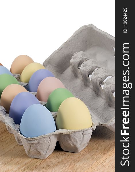 Colored eggs in egg carton. Colored eggs in egg carton