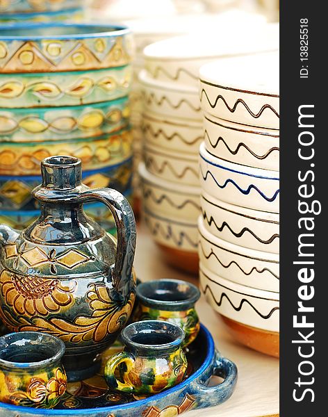 Romanian traditional pottery, handmade ceramic jars