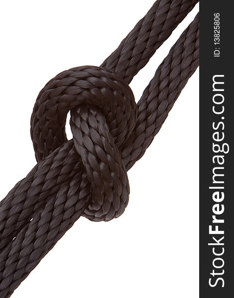 Knot on rope on white background