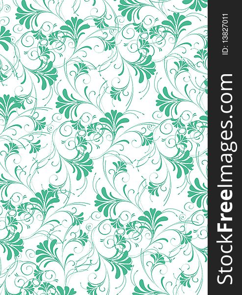 Illustration drawing of green flower seamless pattern
