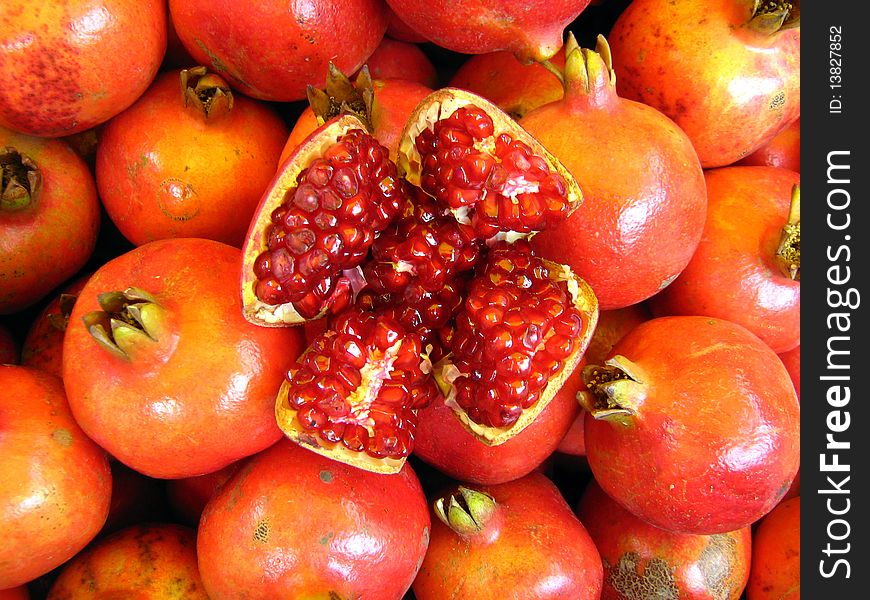 Juicy Pomegranate on display in a market. Juicy Pomegranate on display in a market