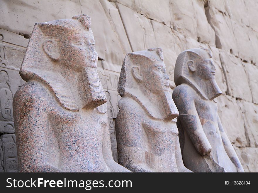 Three ancient stone granite statues in Egypt, Pharaohs. Three ancient stone granite statues in Egypt, Pharaohs