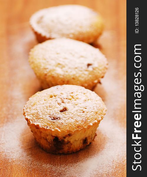 Freshly baked muffins close-up shot