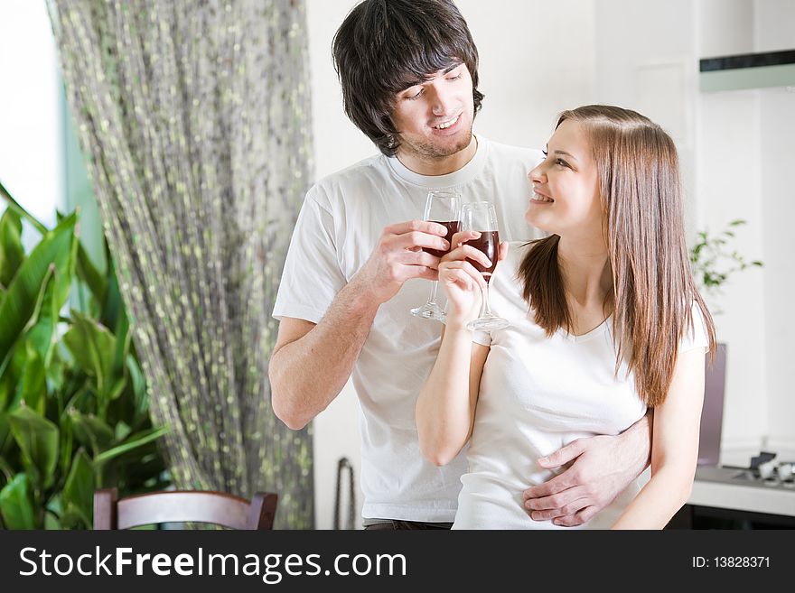 Beautiful Girl With Boy With Wineglasses