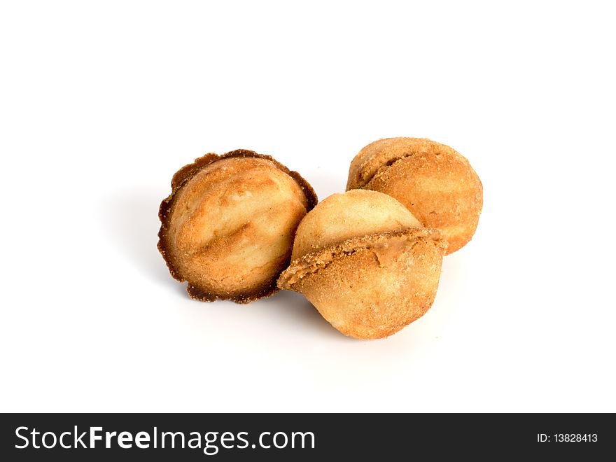 Nuts cookie isolated on white. Appetizing and tasty.