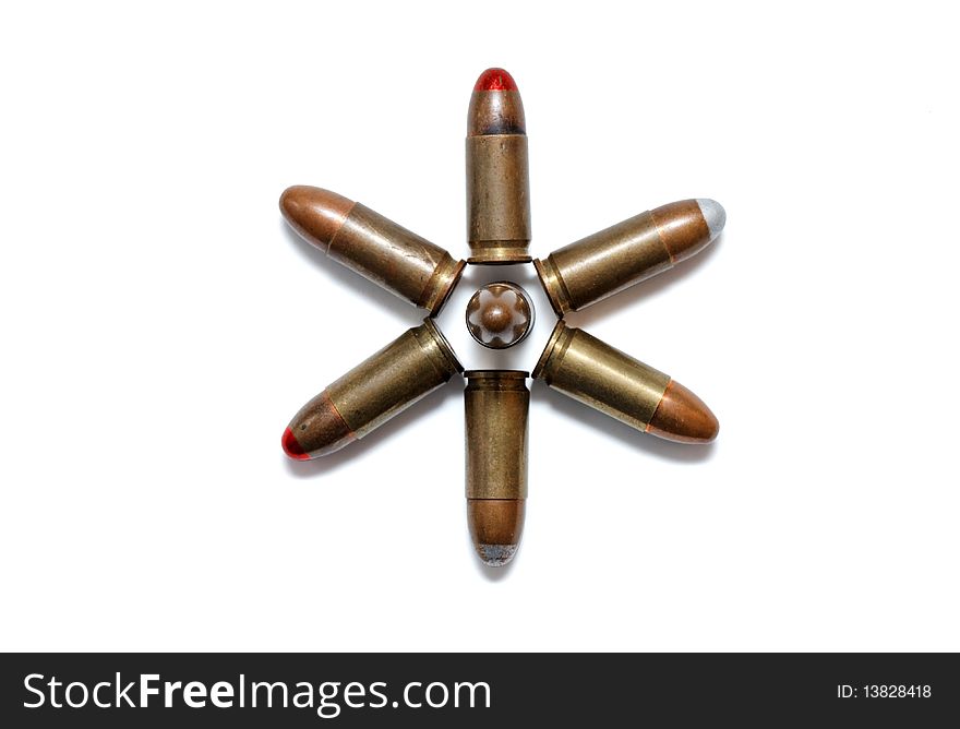 Six-pointed Star Of 9mm Cartridges Isolated