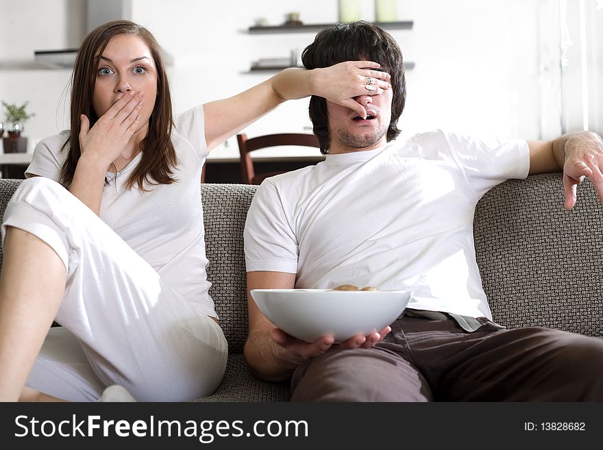 Boy with plate and with long-haired girl. Boy with plate and with long-haired girl