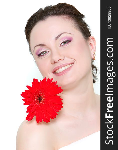 Attractive young woman with red flower. Attractive young woman with red flower