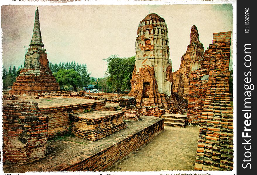 Ancient Ayutthaya - artistic picture in retro style. Ancient Ayutthaya - artistic picture in retro style