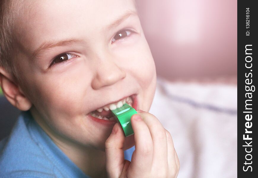 Boy with a whistle so close, portrait. Boy with a whistle so close, portrait