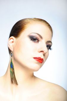 Young Beauty Female Face With Red Shiny Lips Royalty Free Stock Photography Young Beauty Female Face With Red Shiny Lips Royalty Free Stock Photography