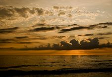 Sunset With Flying Cormorants Royalty Free Stock Photography Sunset With Flying Cormorants Royalty Free Stock Photography