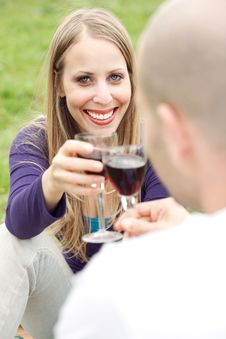 Young Romantic Couple Celebrating With Wine Stock Images Young Romantic Couple Celebrating With Wine Stock Images