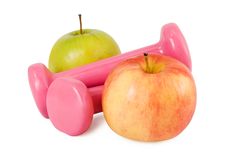 Pink Dumbbells And Apples Stock Photos Pink Dumbbells And Apples Stock Photos