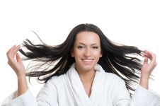 Beauty Girl In Bathrobe Royalty Free Stock Images