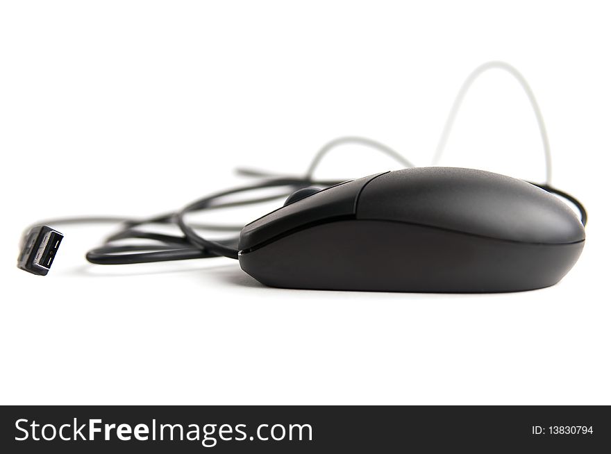 Black usb mouse white isolated