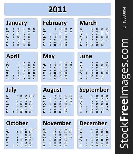 Blue Calendar, New Year 2011. Blue Calendar, New Year 2011