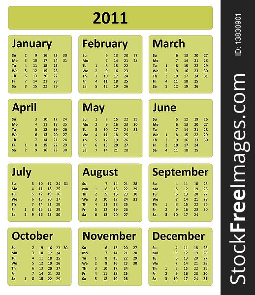 Green Calendar, New Year 2011. Green Calendar, New Year 2011