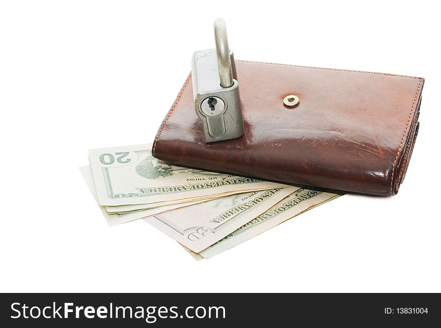 Money and the lock isolated on white