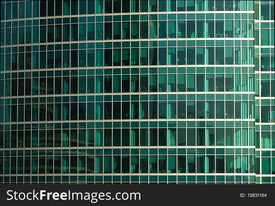 Blue glass facade office building