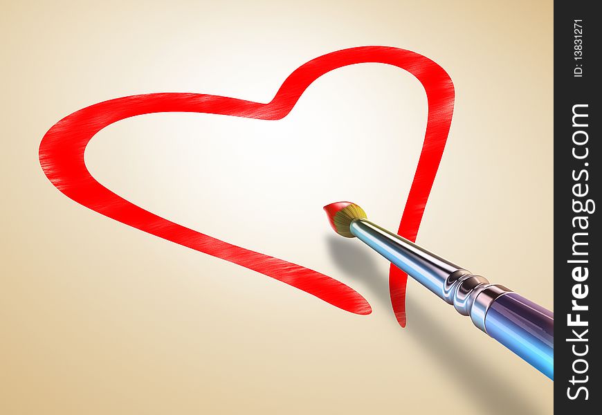 Artist brush painting a red heart silhouette. Copy-space inside the heart shape. Digital illustration, clipping path included. Artist brush painting a red heart silhouette. Copy-space inside the heart shape. Digital illustration, clipping path included.