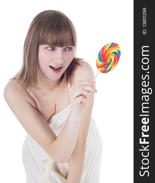 Picture of blonde with color lollipop