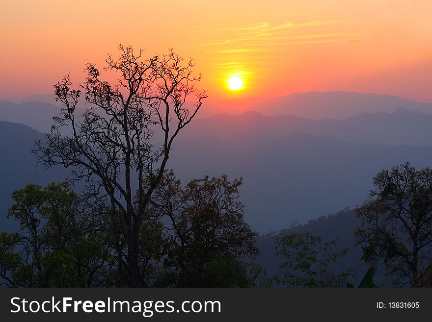 Sunset In Mountains