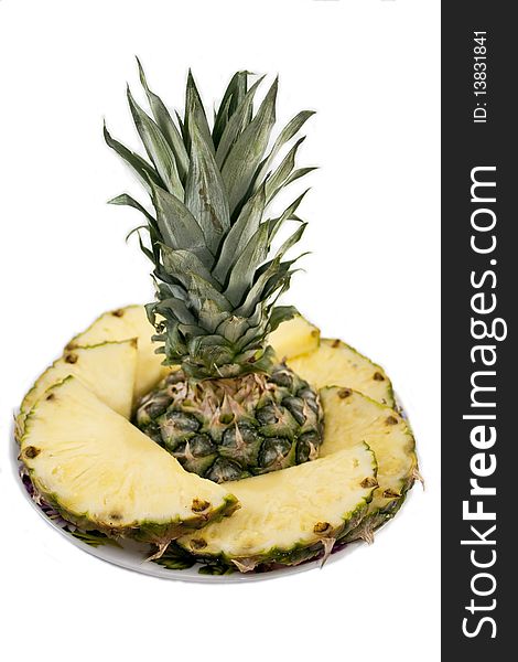 Fresh slice pineapple on white backgound