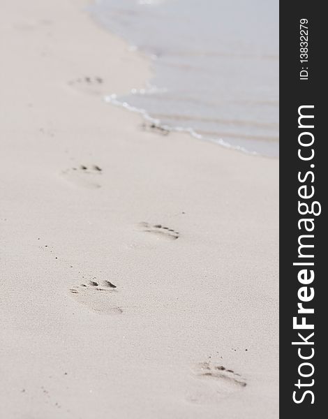 Footprint on the wet sand