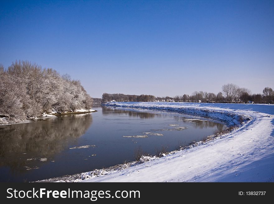 Beautyful Winter lake landscape in Hungary