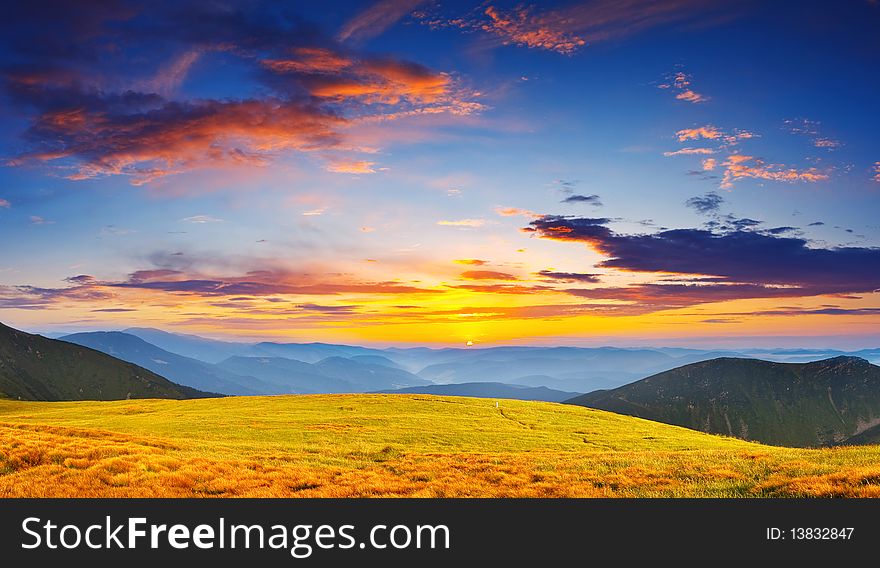 Landscape with mountains under morning sky with clouds. Landscape with mountains under morning sky with clouds