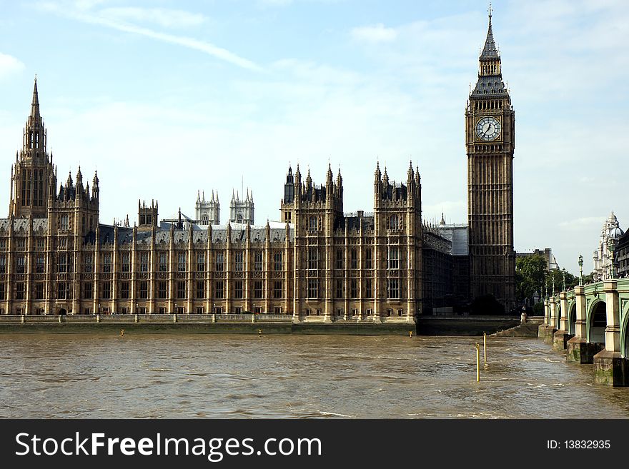 View of the Big Ben and the Westminster Hall. View of the Big Ben and the Westminster Hall