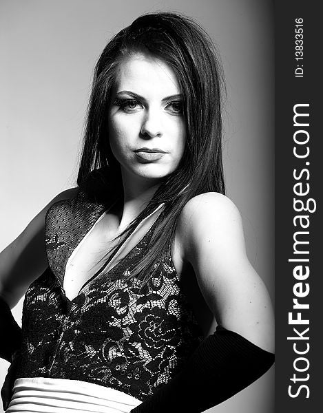 B/w black and white Portrait of fashion woman. B/w black and white Portrait of fashion woman