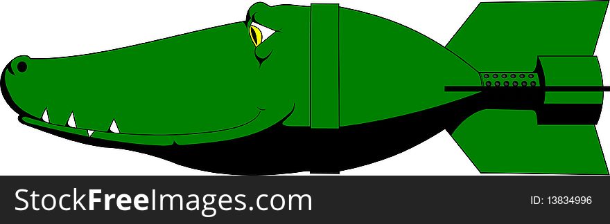 Large green crocodile head with a bomb. Large green crocodile head with a bomb