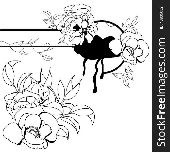 Monochrome illustration with flowers. Universal template for greeting card, web page, background