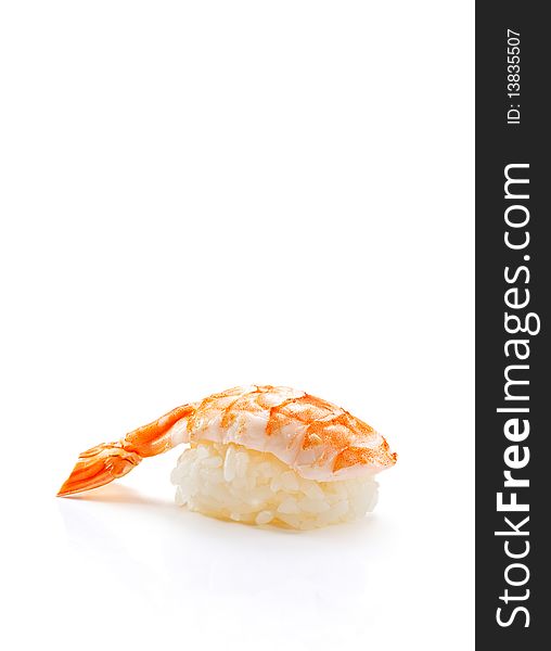 Japanese Cuisine -  Shrimp (ebi) Nigiri Sushi Isolated over White. Japanese Cuisine -  Shrimp (ebi) Nigiri Sushi Isolated over White