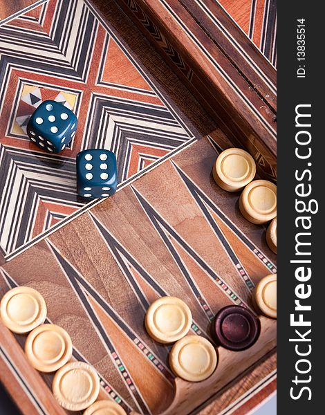 Board for backgammon and dice