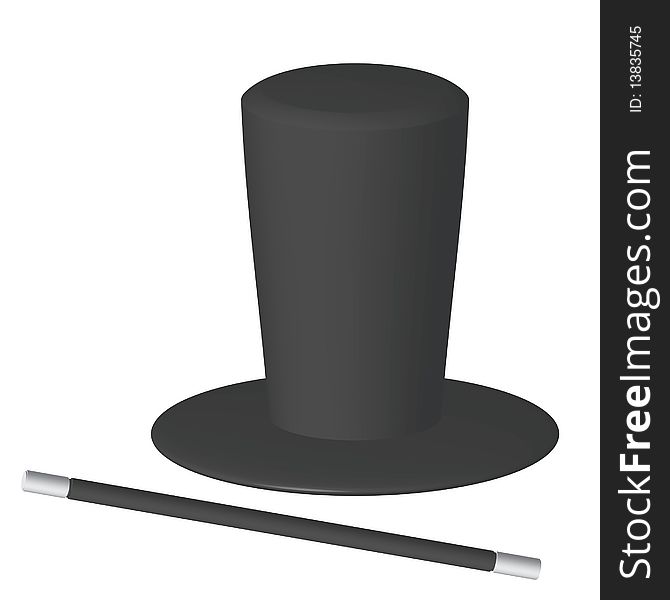 Vector illustration of magician's hat and wand