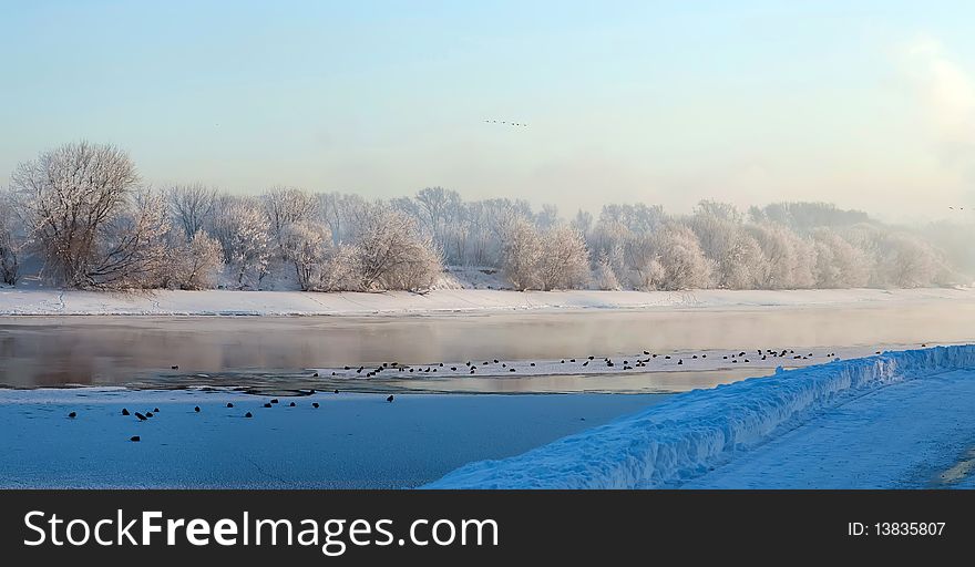 Half frozen river, Moscow, river Moscow