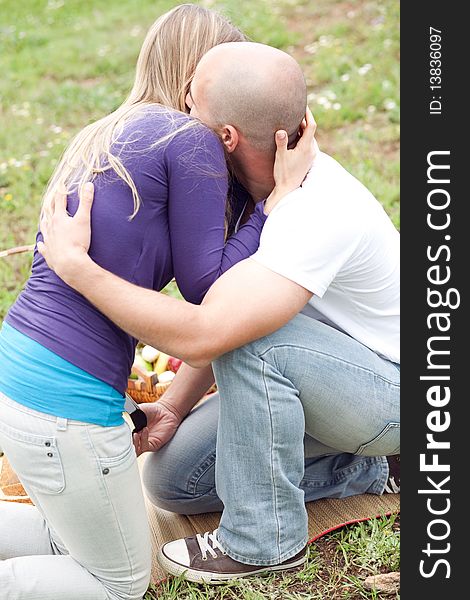 Young couple making fun in the park