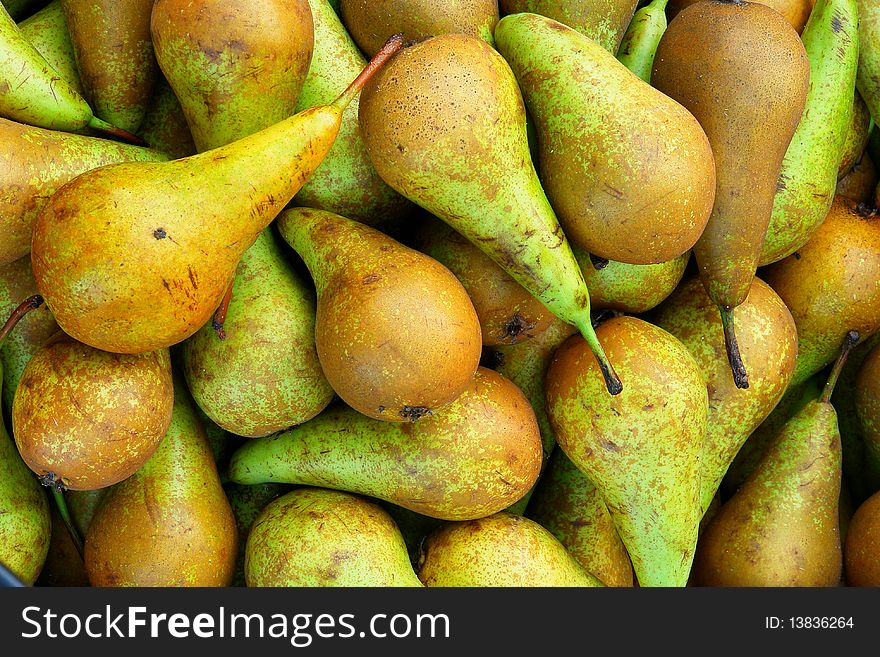 In the market plenty of ripe, sweet pears. In the market plenty of ripe, sweet pears