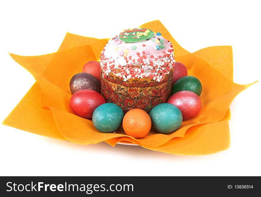 Easter Pie In Glaze And Dyed Egg On Orange Napkin