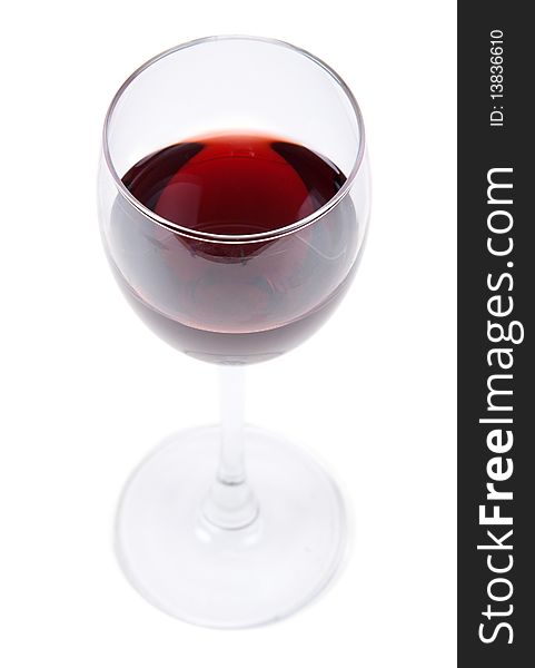 Tall wine glass red wine insulated on white background