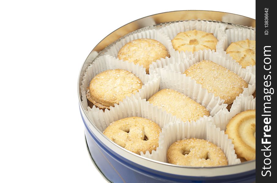 Box with cookies on a white background